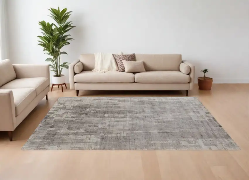 Gray and Ivory Abstract Hand Woven Worn Faded Area Rug Photo 1