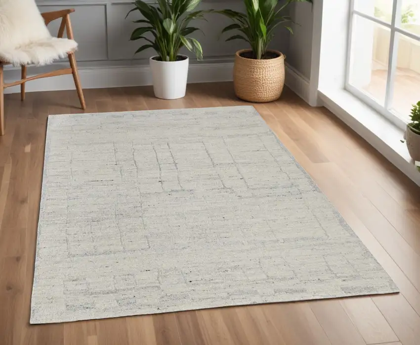 Gray and Ivory Abstract Hand Woven Worn Faded Area Rug Photo 1