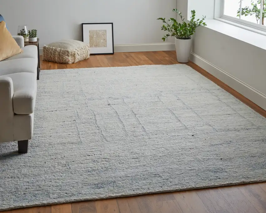Gray and Ivory Abstract Hand Woven Worn Faded Area Rug Photo 9