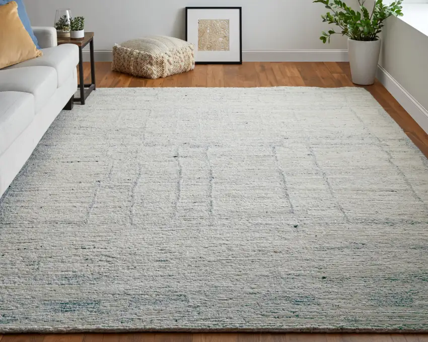 Gray and Ivory Abstract Hand Woven Worn Faded Area Rug Photo 8