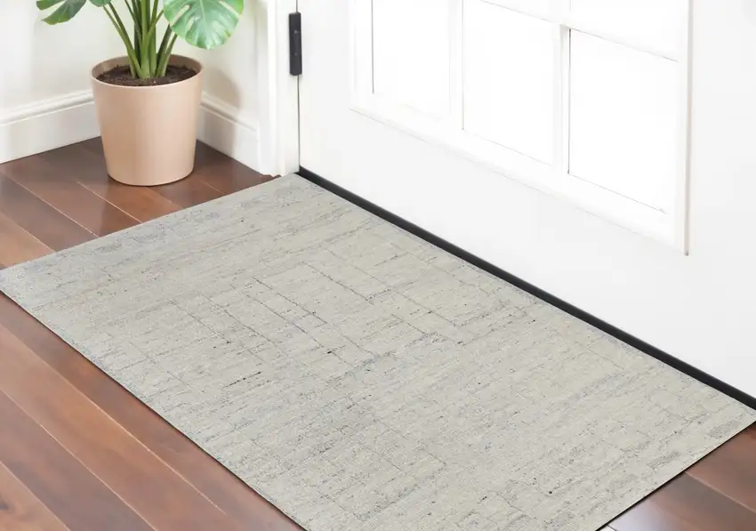 Gray and Ivory Abstract Hand Woven Worn Faded Area Rug Photo 1