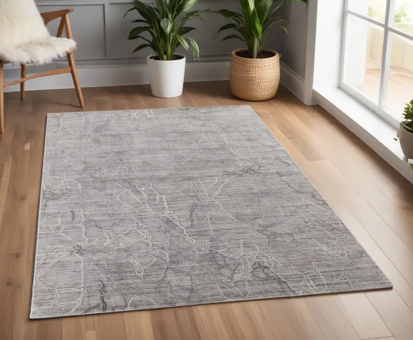 Gray and Ivory Abstract Hand Woven Worn Faded Area Rug Photo 1