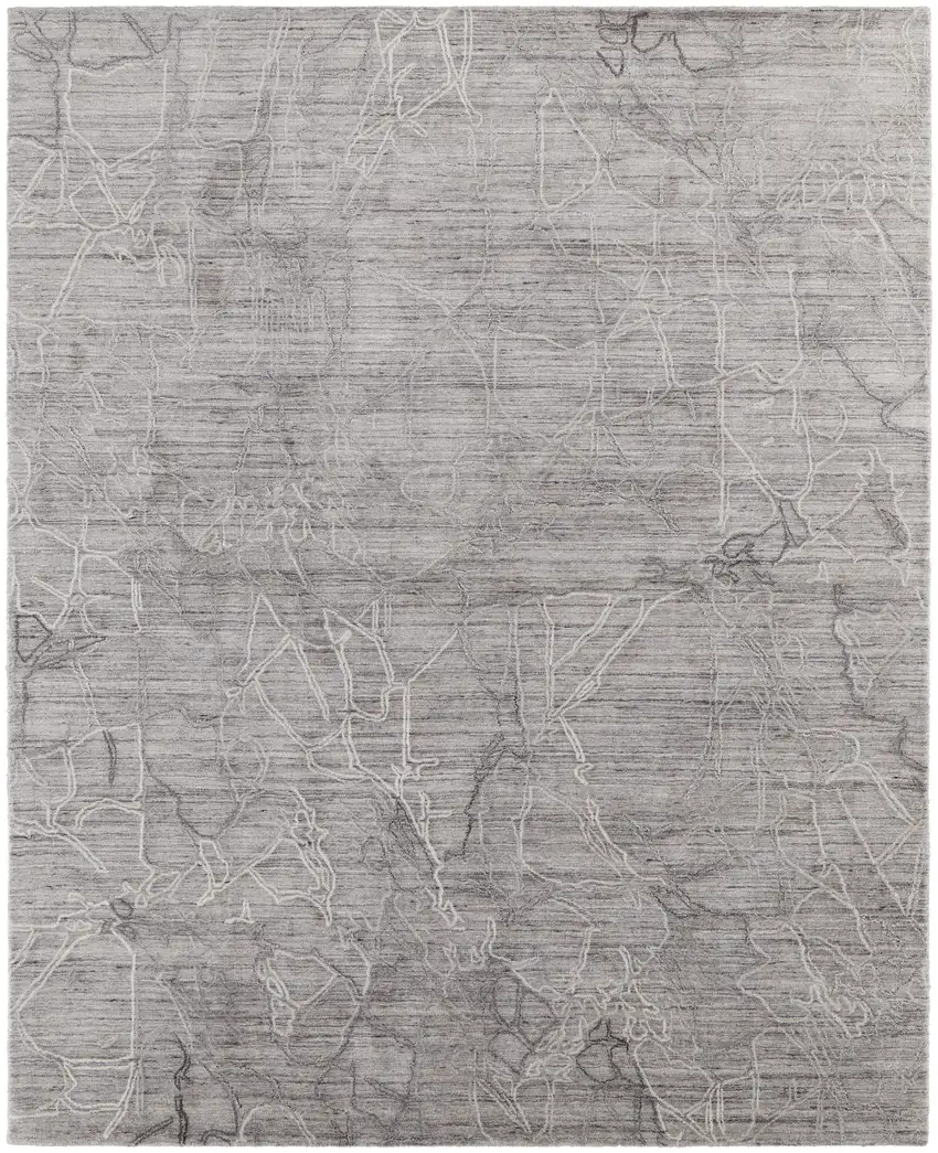 Gray and Ivory Abstract Hand Woven Worn Faded Area Rug Photo 2