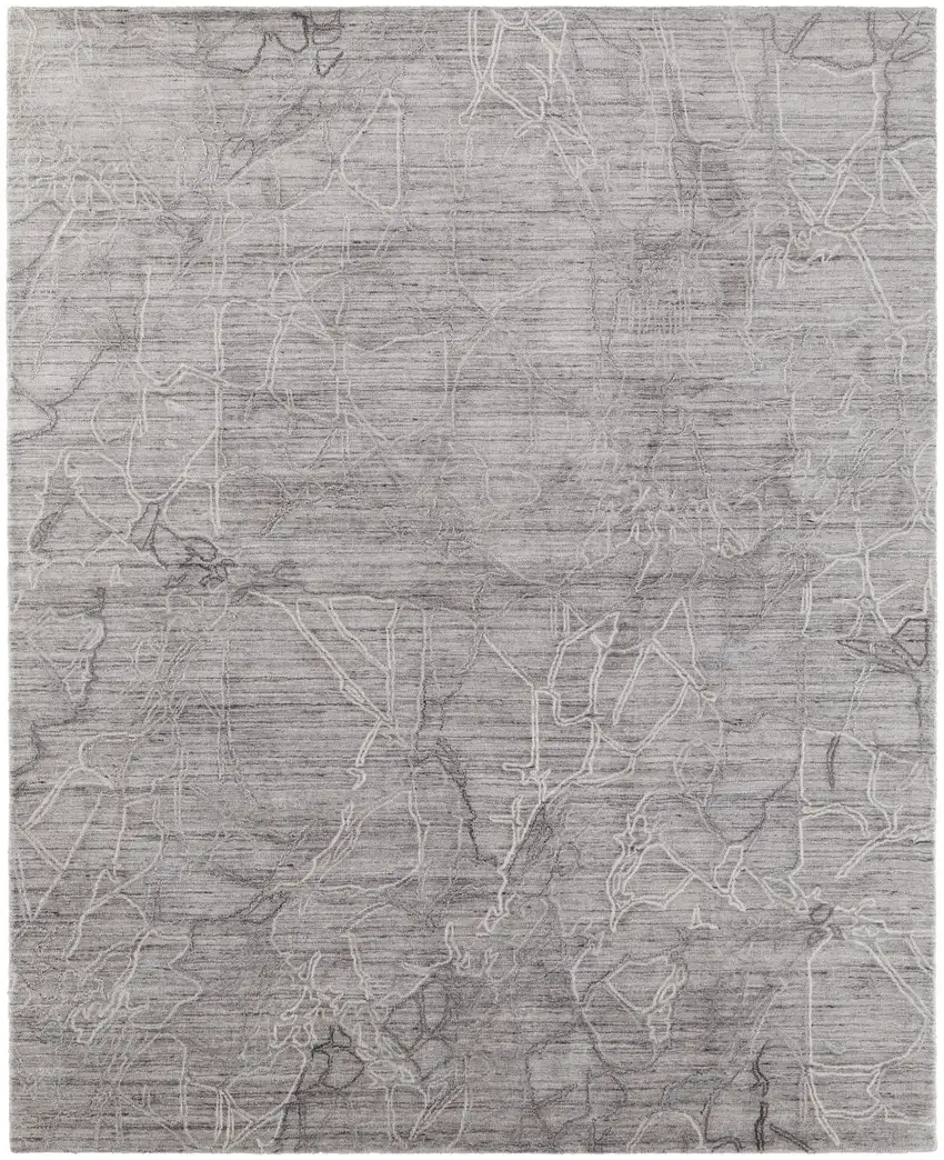 Gray and Ivory Abstract Hand Woven Worn Faded Area Rug Photo 5