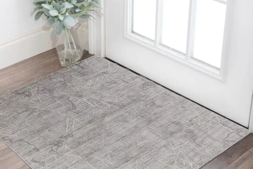 Gray and Ivory Abstract Hand Woven Worn Faded Area Rug Photo 1