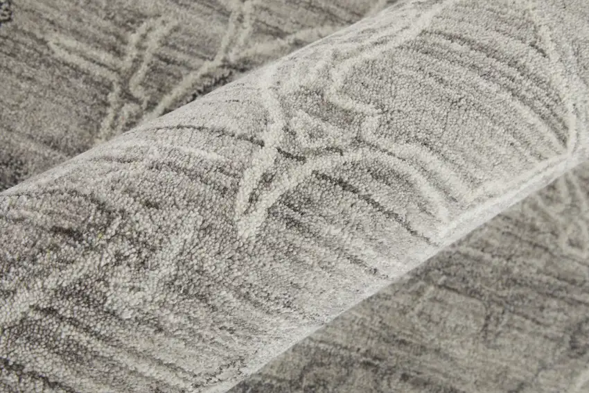 Gray and Ivory Abstract Hand Woven Worn Faded Area Rug Photo 9