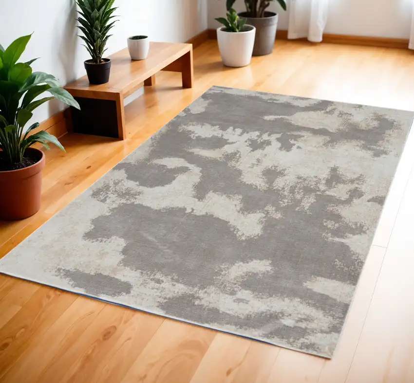 Gray and Ivory Abstract Non Skid Area Rug Photo 1