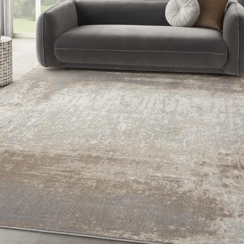 Gray and Ivory Abstract Non Skid Area Rug Photo 5