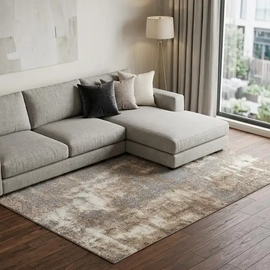 Gray and Ivory Abstract Non Skid Area Rug Photo 1
