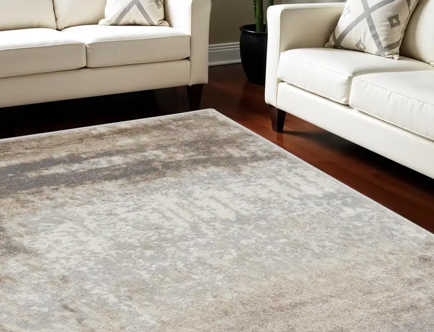 Gray and Ivory Abstract Non Skid Area Rug Photo 1