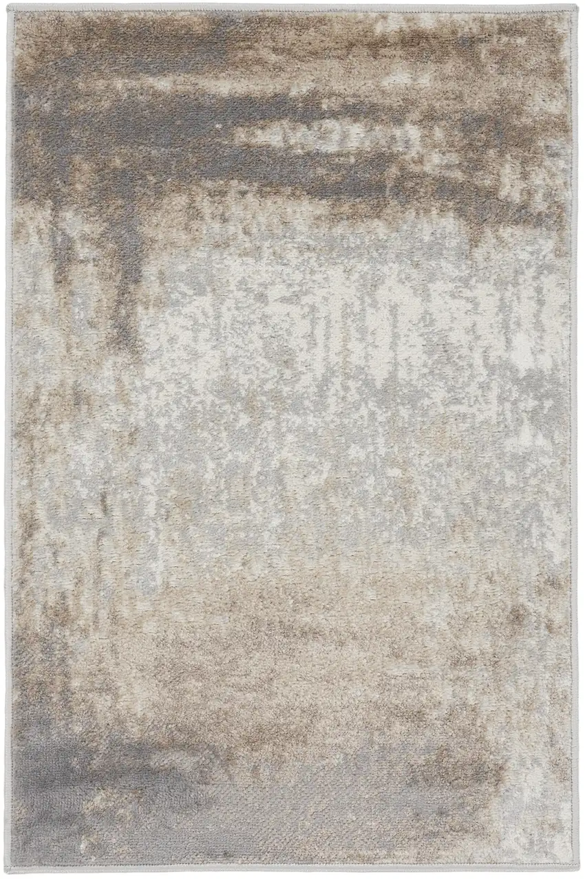 Gray and Ivory Abstract Non Skid Area Rug Photo 2