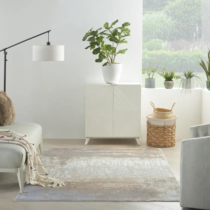 Gray and Ivory Abstract Non Skid Area Rug Photo 6