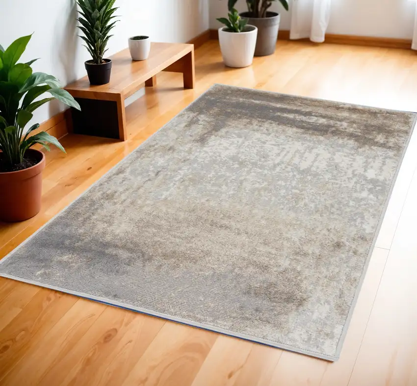 Gray and Ivory Abstract Non Skid Area Rug Photo 1