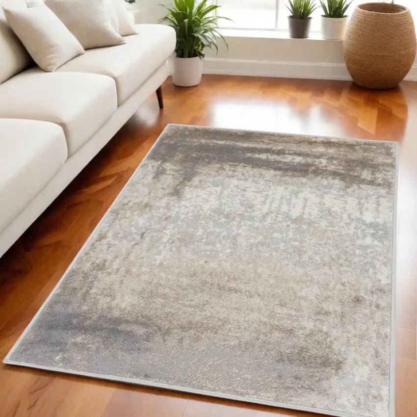 Gray and Ivory Abstract Non Skid Area Rug Photo 1