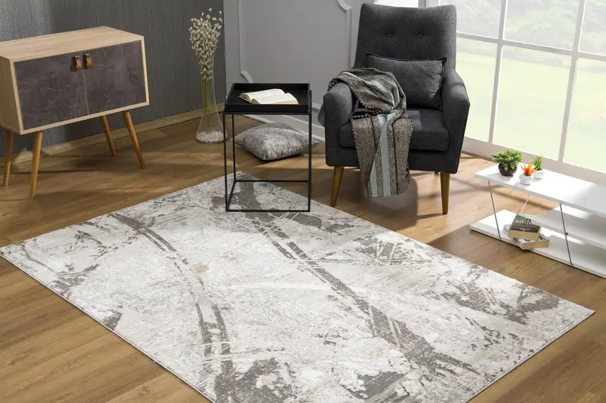 Gray and Ivory Abstract Organic Area Rug Photo 4