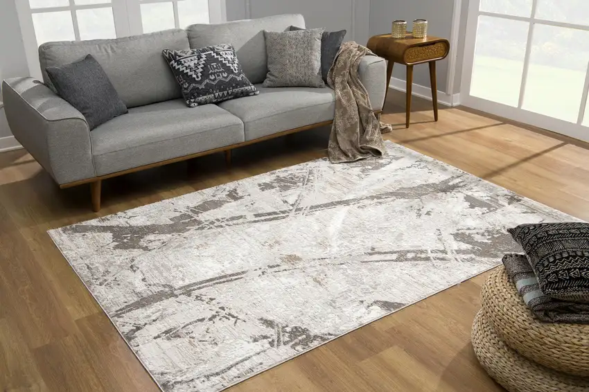 Gray and Ivory Abstract Organic Area Rug Photo 3