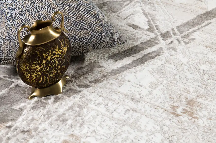 Gray and Ivory Abstract Organic Area Rug Photo 5