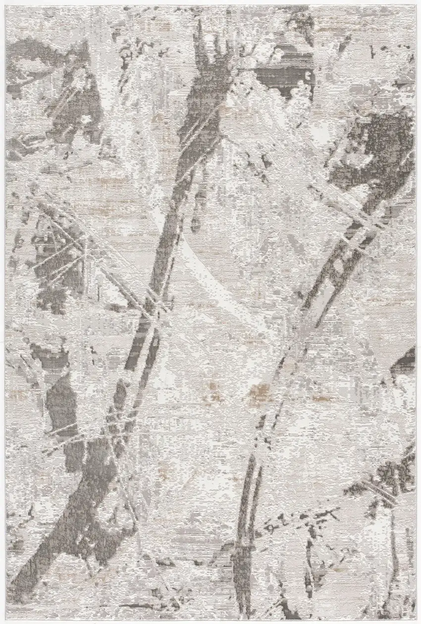 Gray and Ivory Abstract Organic Area Rug Photo 2