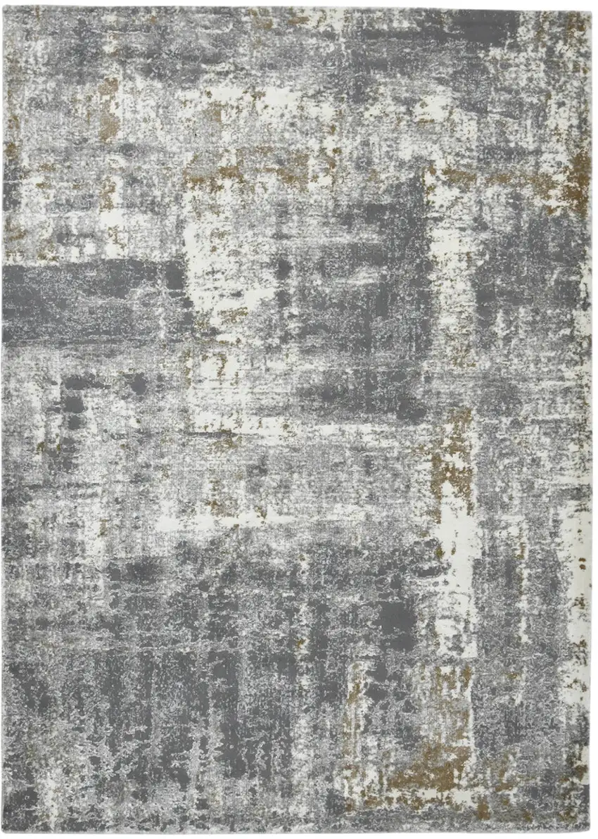 Gray and Ivory Abstract Power Loom Area Rug Photo 1