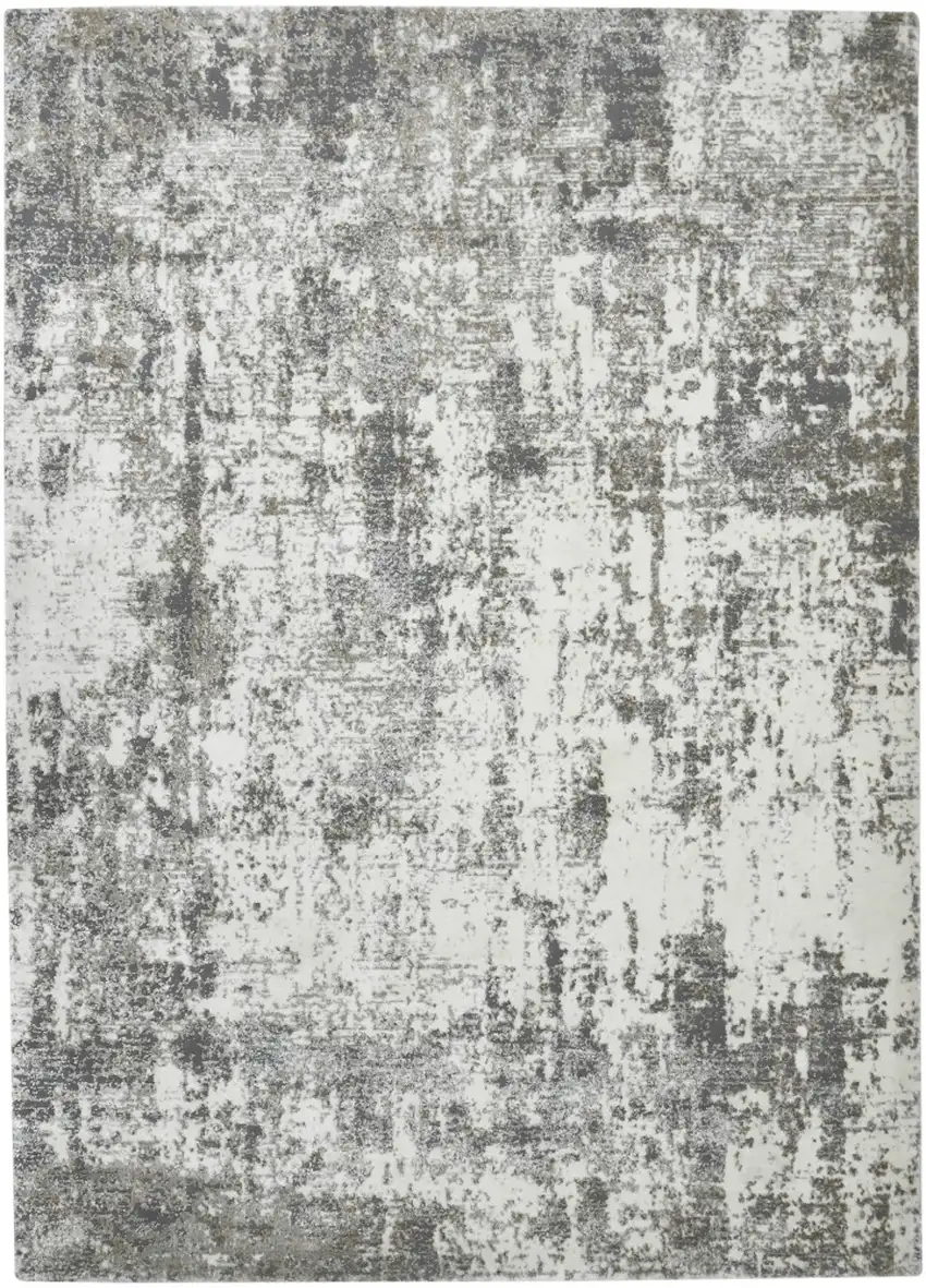 Gray and Ivory Abstract Power Loom Area Rug Photo 1