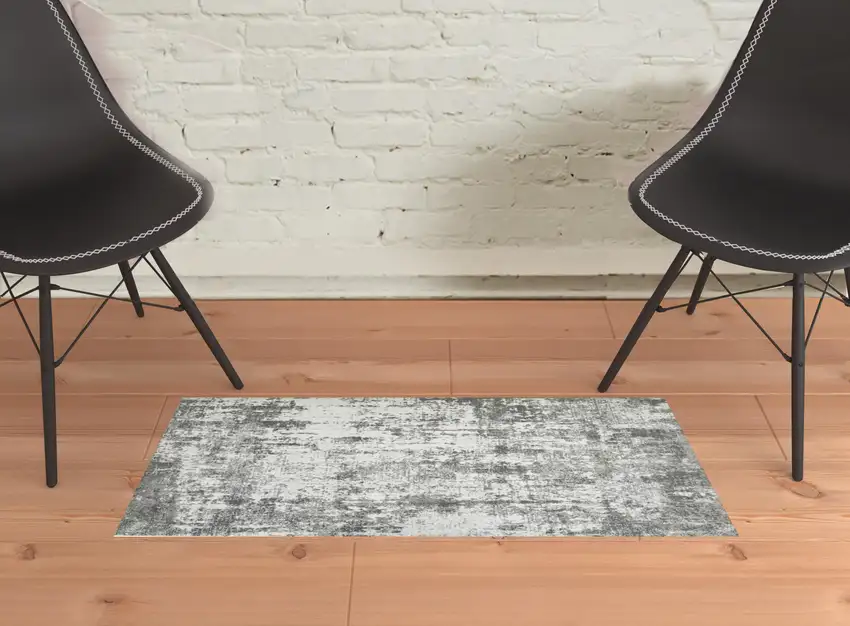 Gray and Ivory Abstract Power Loom Area Rug Photo 2