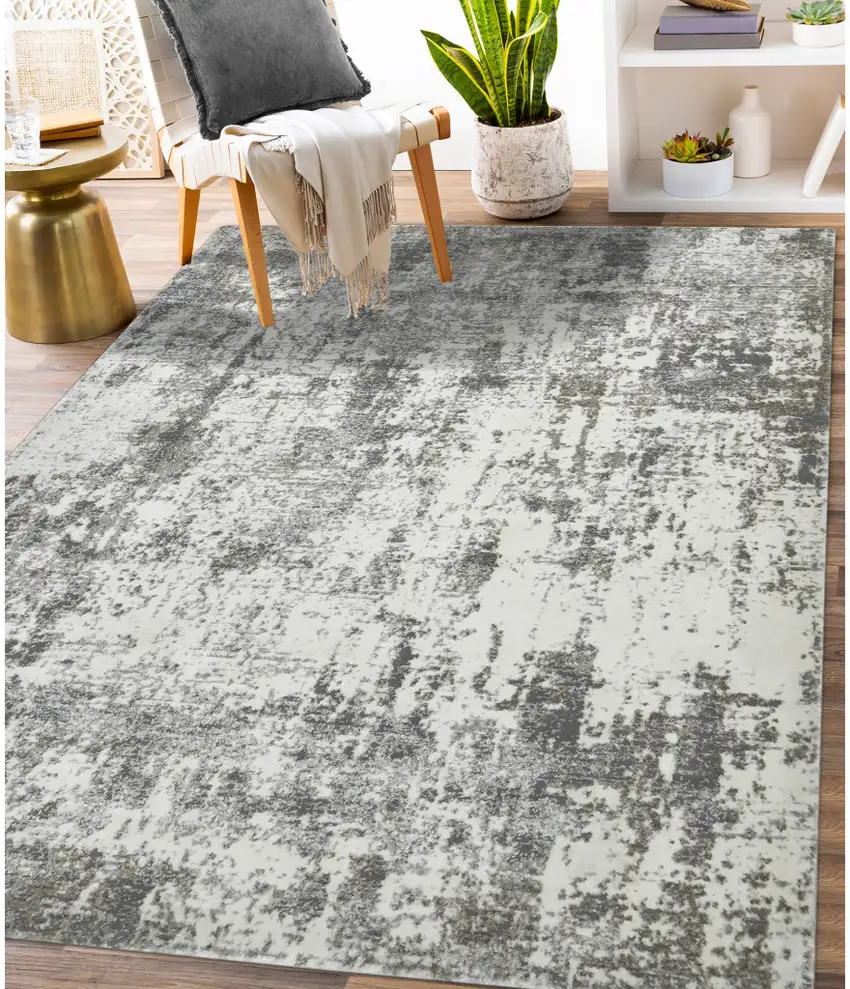 Gray and Ivory Abstract Power Loom Area Rug Photo 5