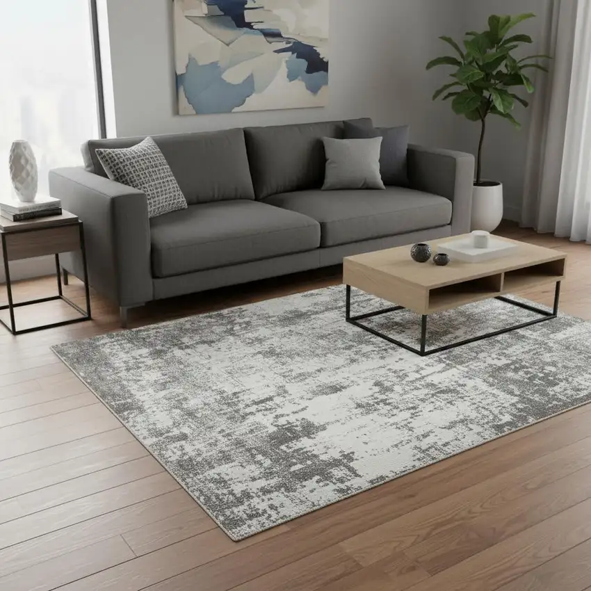 Ivory And Gray Abstract Area Rug Photo 1