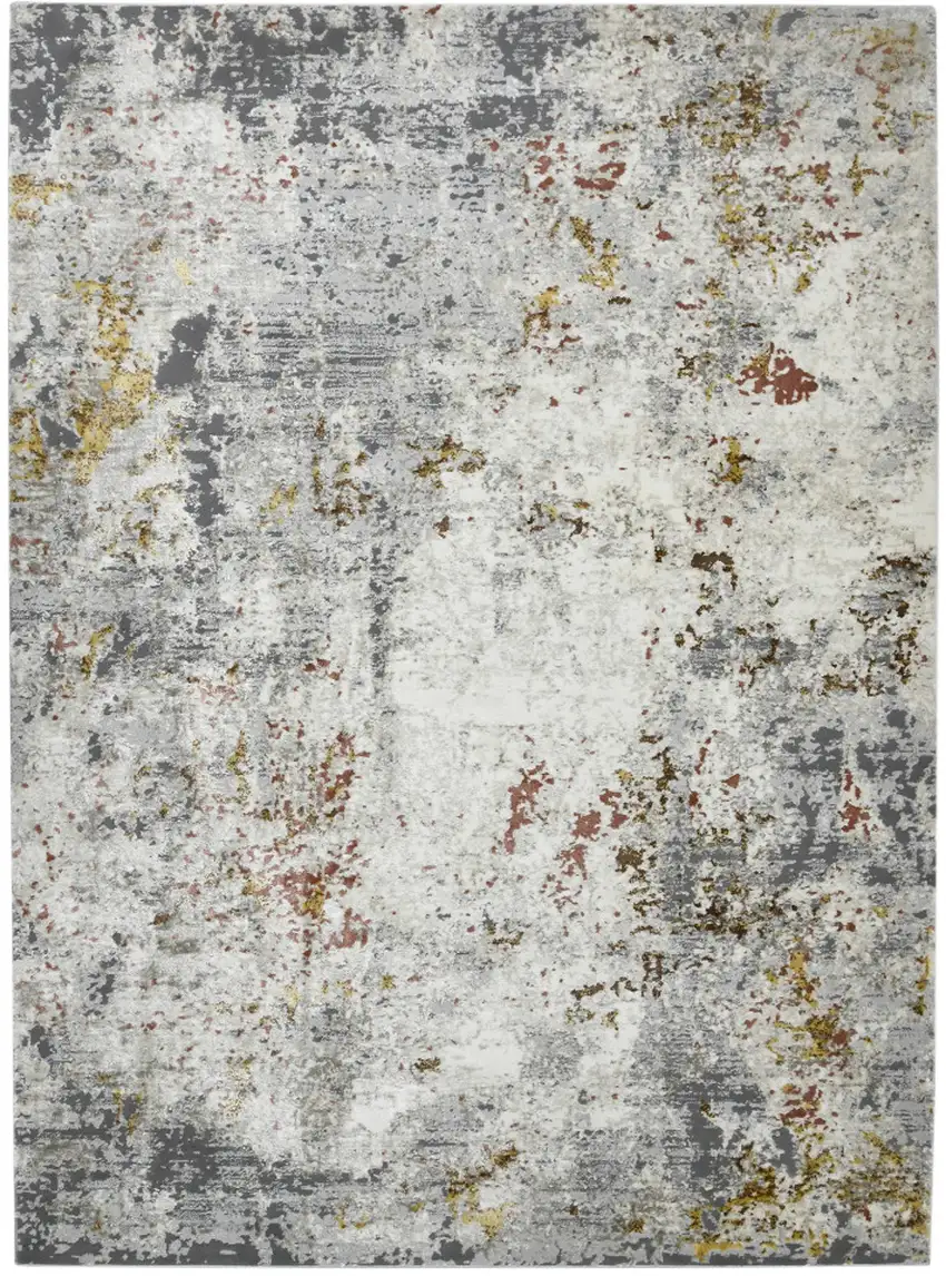 Gray and Ivory Abstract Power Loom Area Rug Photo 1