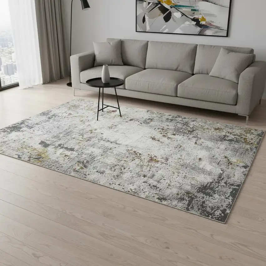 Ivory Gray And Gold Abstract Area Rug Photo 1