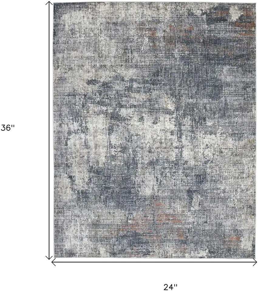 Gray and Ivory Abstract Power Loom Area Rug Photo 6