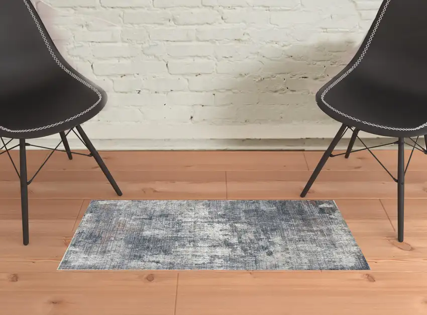Gray and Ivory Abstract Power Loom Area Rug Photo 2