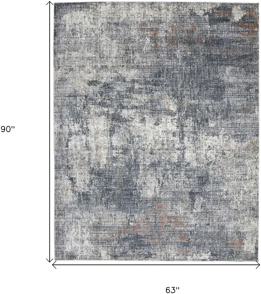 Gray and Ivory Abstract Power Loom Area Rug Photo 6