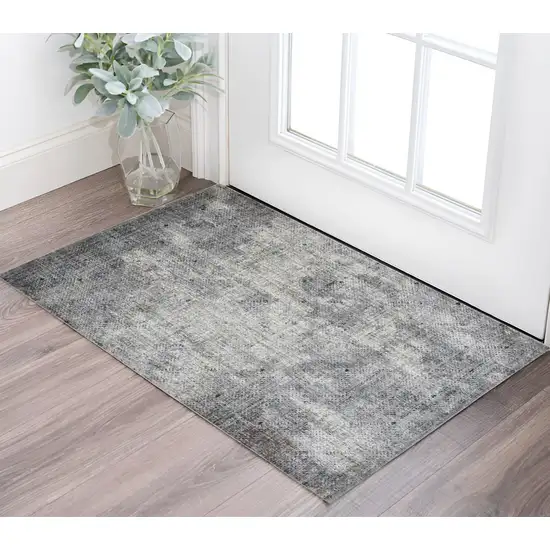 Ivory Black and Gray Abstract Power Loom Area Rug Photo 1