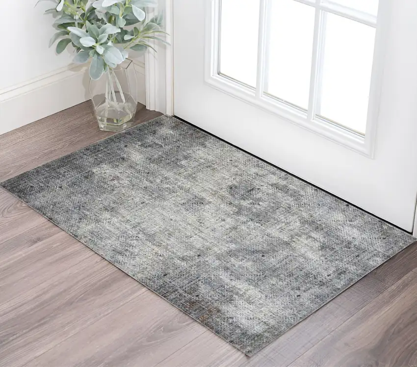 Ivory Black and Gray Abstract Power Loom Area Rug Photo 1