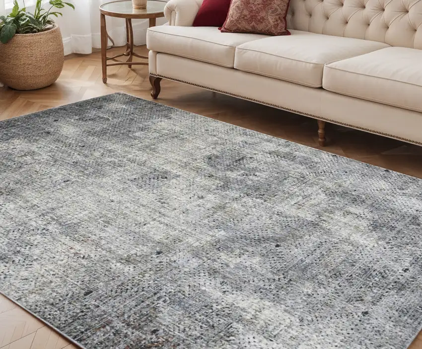 Ivory Black and Gray Abstract Power Loom Area Rug Photo 1