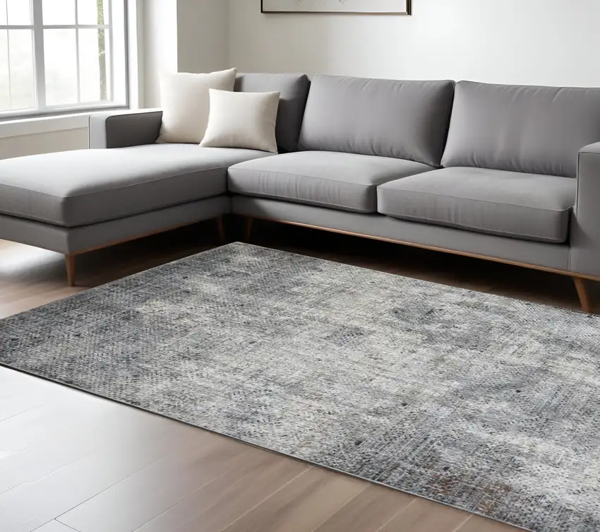 Ivory Black and Gray Abstract Power Loom Area Rug Photo 1