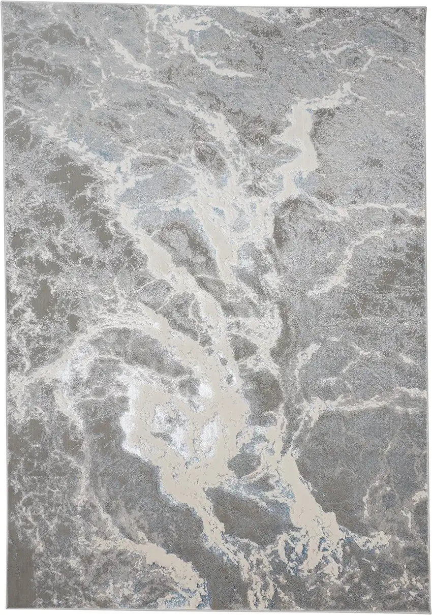 Gray and Ivory Abstract Power Loom Area Rug Photo 2