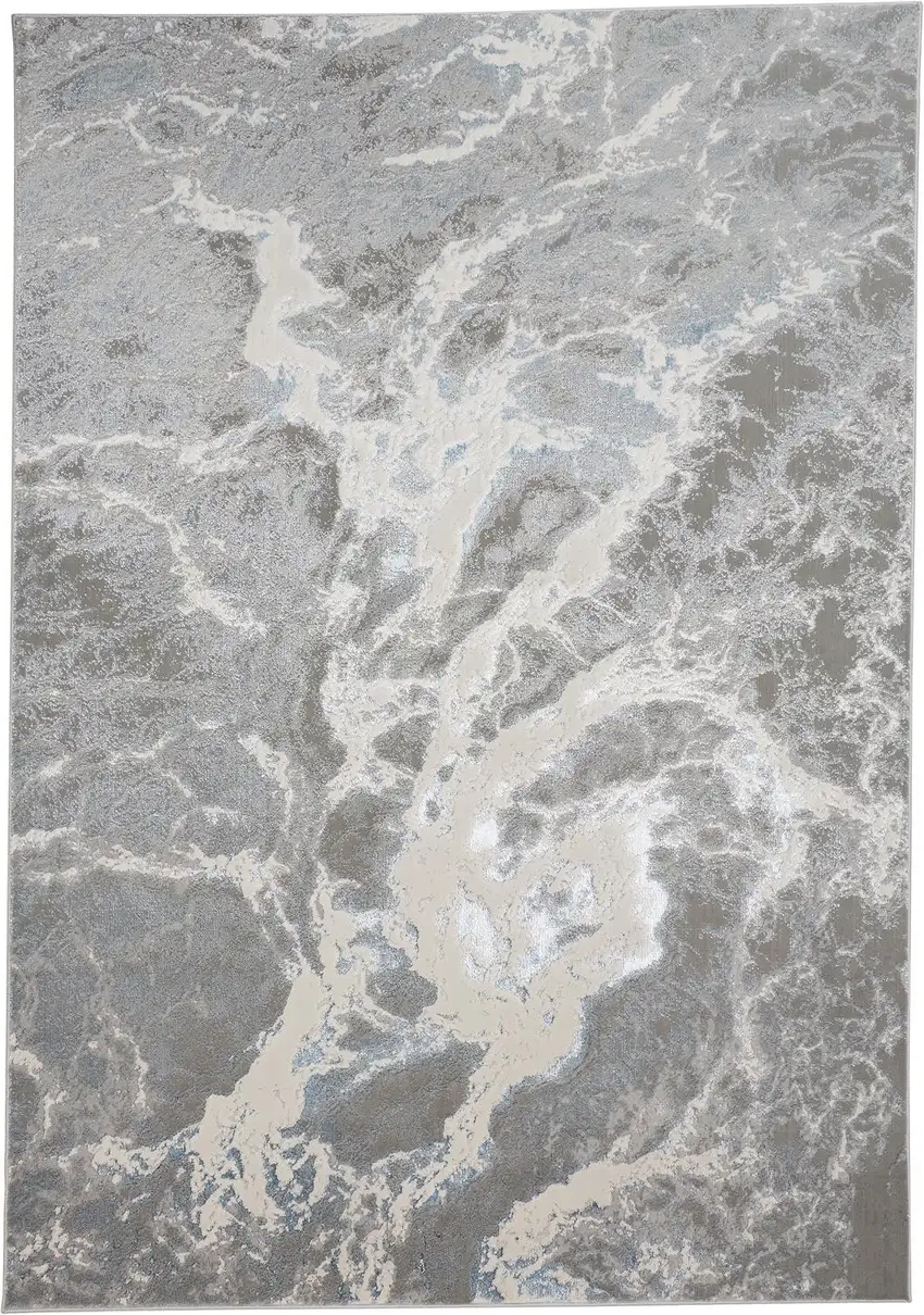 Gray and Ivory Abstract Power Loom Area Rug Photo 4