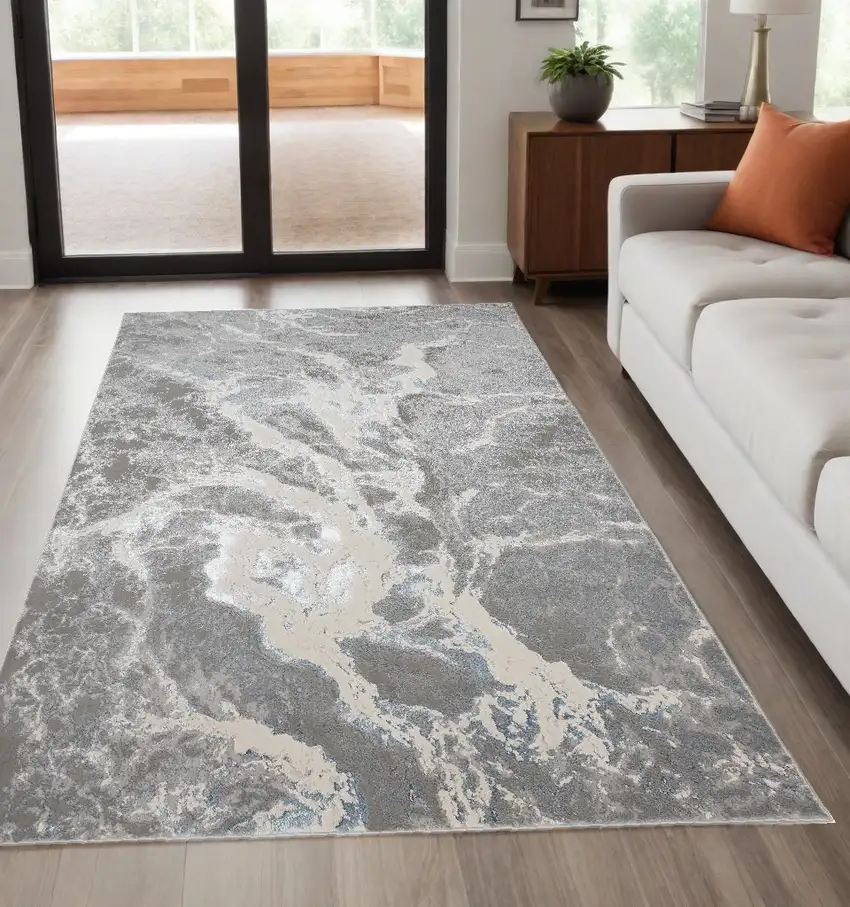 Gray and Ivory Abstract Power Loom Area Rug Photo 1