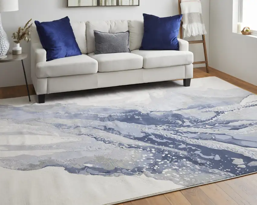 Gray and Ivory Abstract Power Loom Area Rug Photo 6