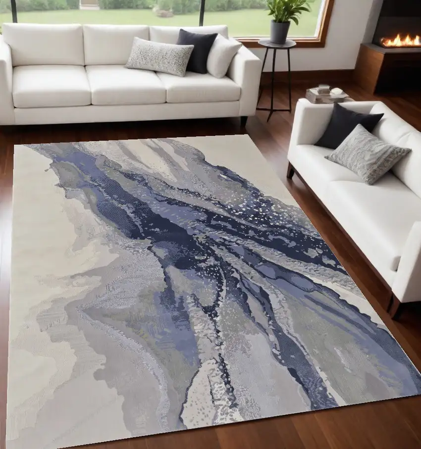 Gray and Ivory Abstract Power Loom Area Rug Photo 1