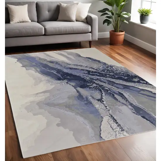 Blue Gray And Ivory Abstract Area Rug Photo 1