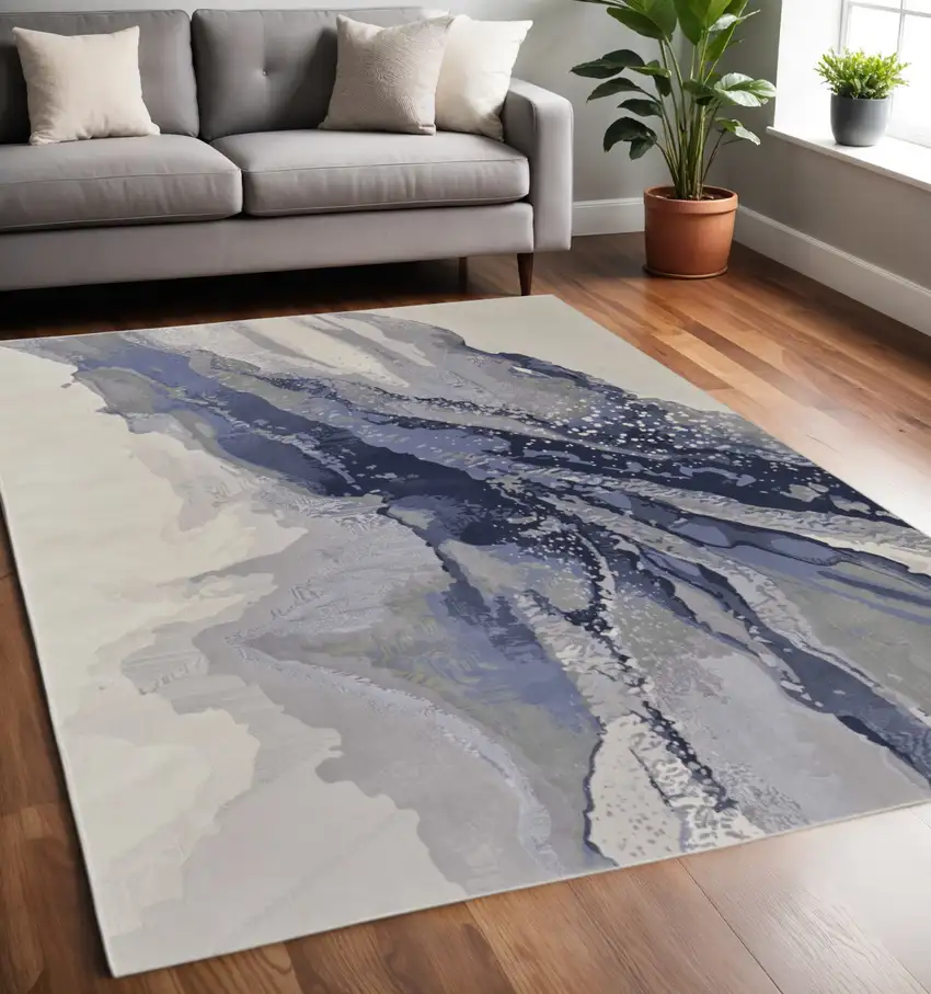Blue Gray And Ivory Abstract Area Rug Photo 1