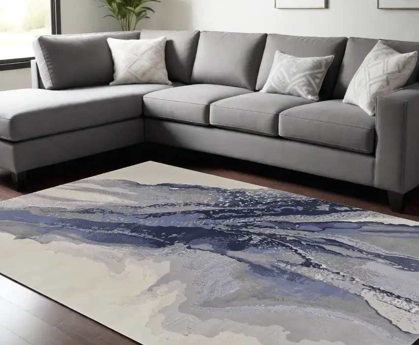 Gray and Ivory Abstract Power Loom Area Rug Photo 1
