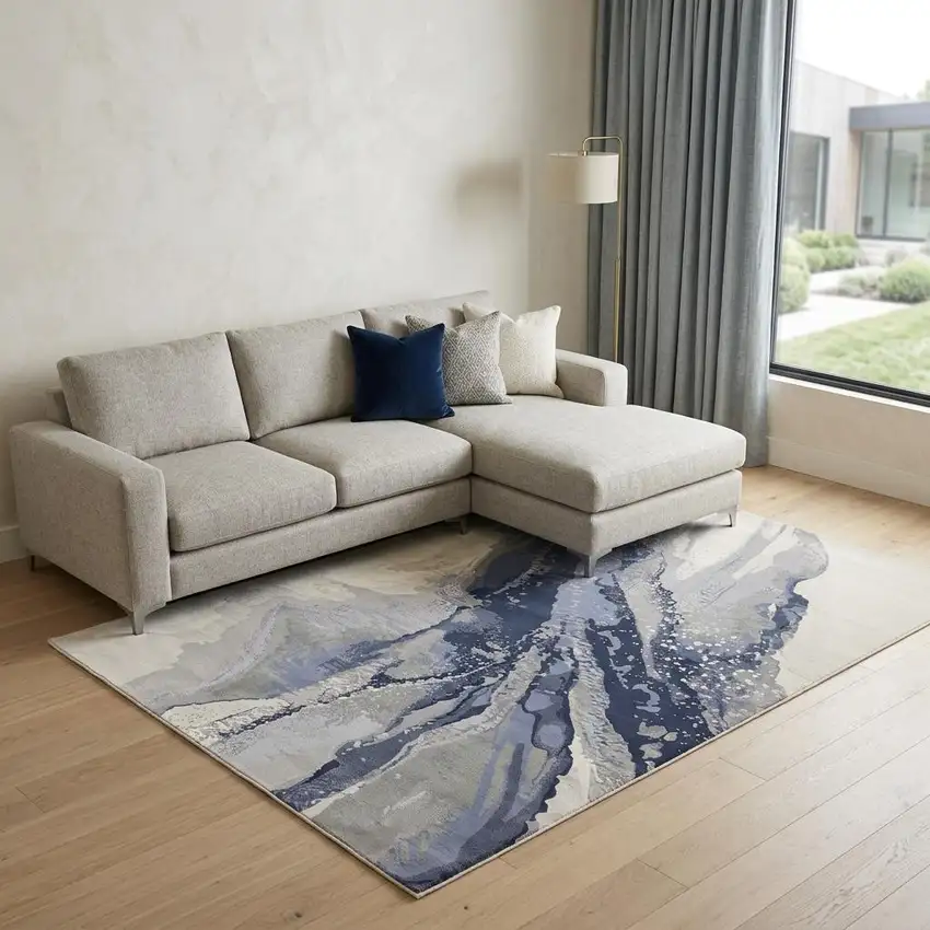 Blue Gray And Ivory Abstract Area Rug Photo 1