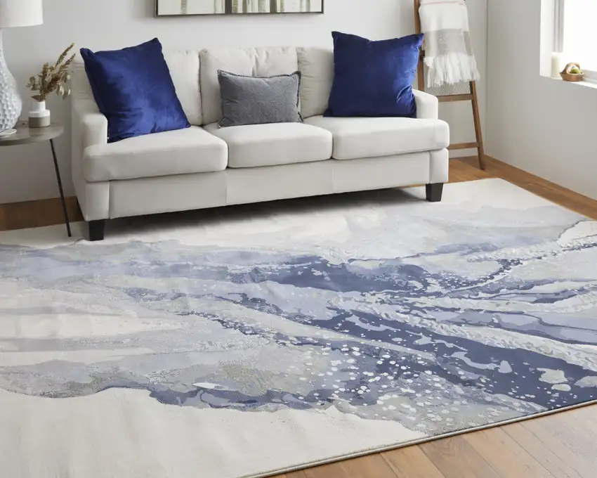 Gray and Ivory Abstract Power Loom Area Rug Photo 6