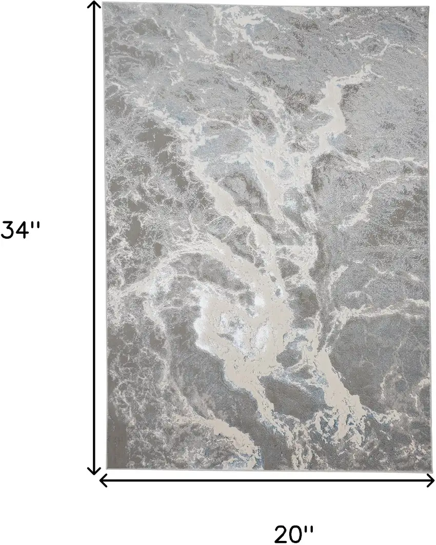 Gray and Ivory Abstract Power Loom Area Rug Photo 3