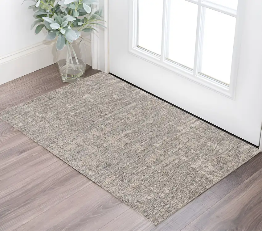 Gray and Ivory Abstract Power Loom Area Rug Photo 1
