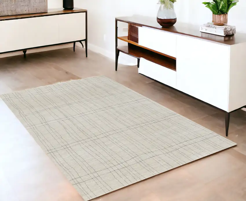 Gray and Ivory Abstract Power Loom Area Rug Photo 1