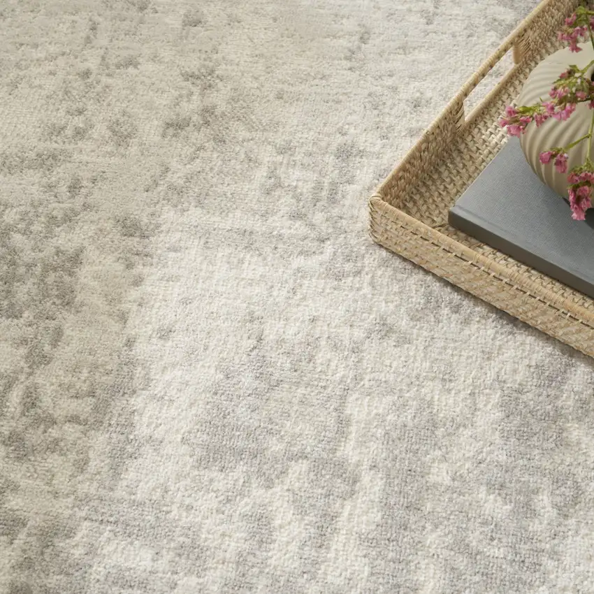 Gray and Ivory Abstract Power Loom Area Rug Photo 9